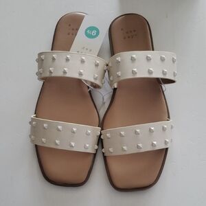 a new day Ivory Studded Double-Strap Slide Sandals